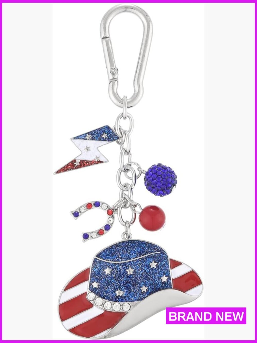 Patriotic Keychain Set Bag Charm 4th of July Star Hat Heart Bear Car Accessories